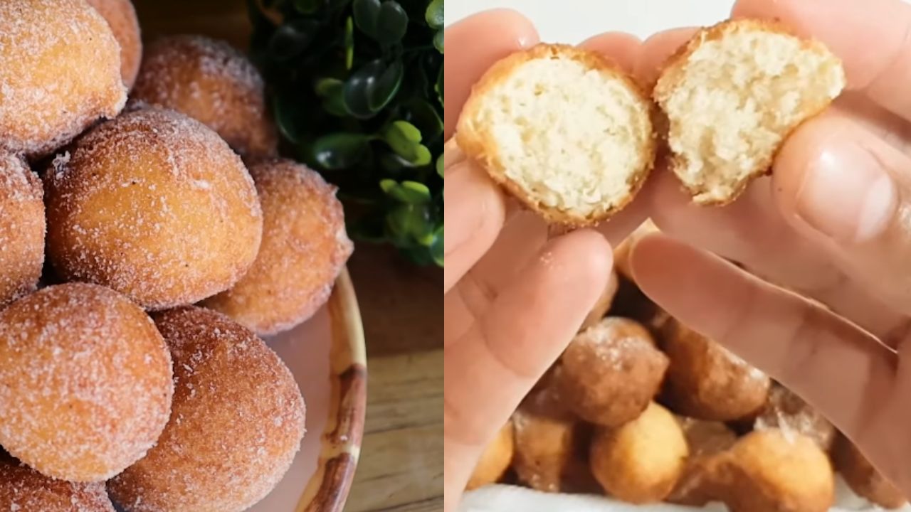 Bolinho de chuva dourado feito sem leite